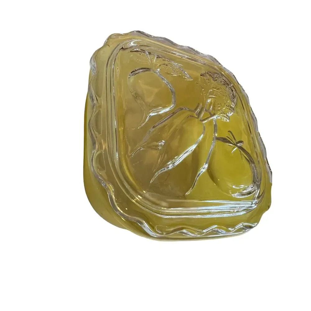Vintage Jeanette vegetable scalloped glass container yellow
